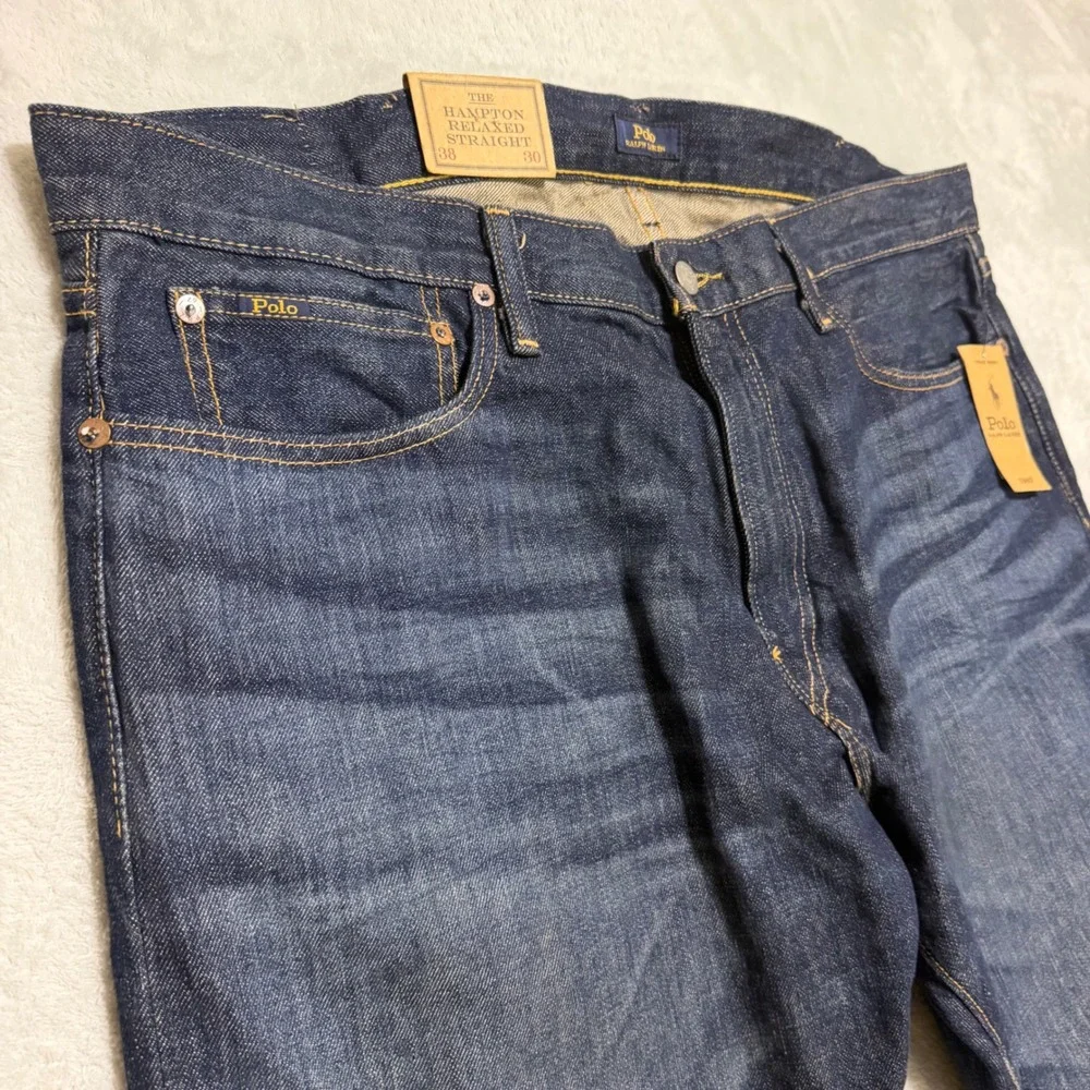 Polo Ralph Lauren Hampton Relaxed Straight Jeans Mens 38x30 Dark Wash Denim NEW